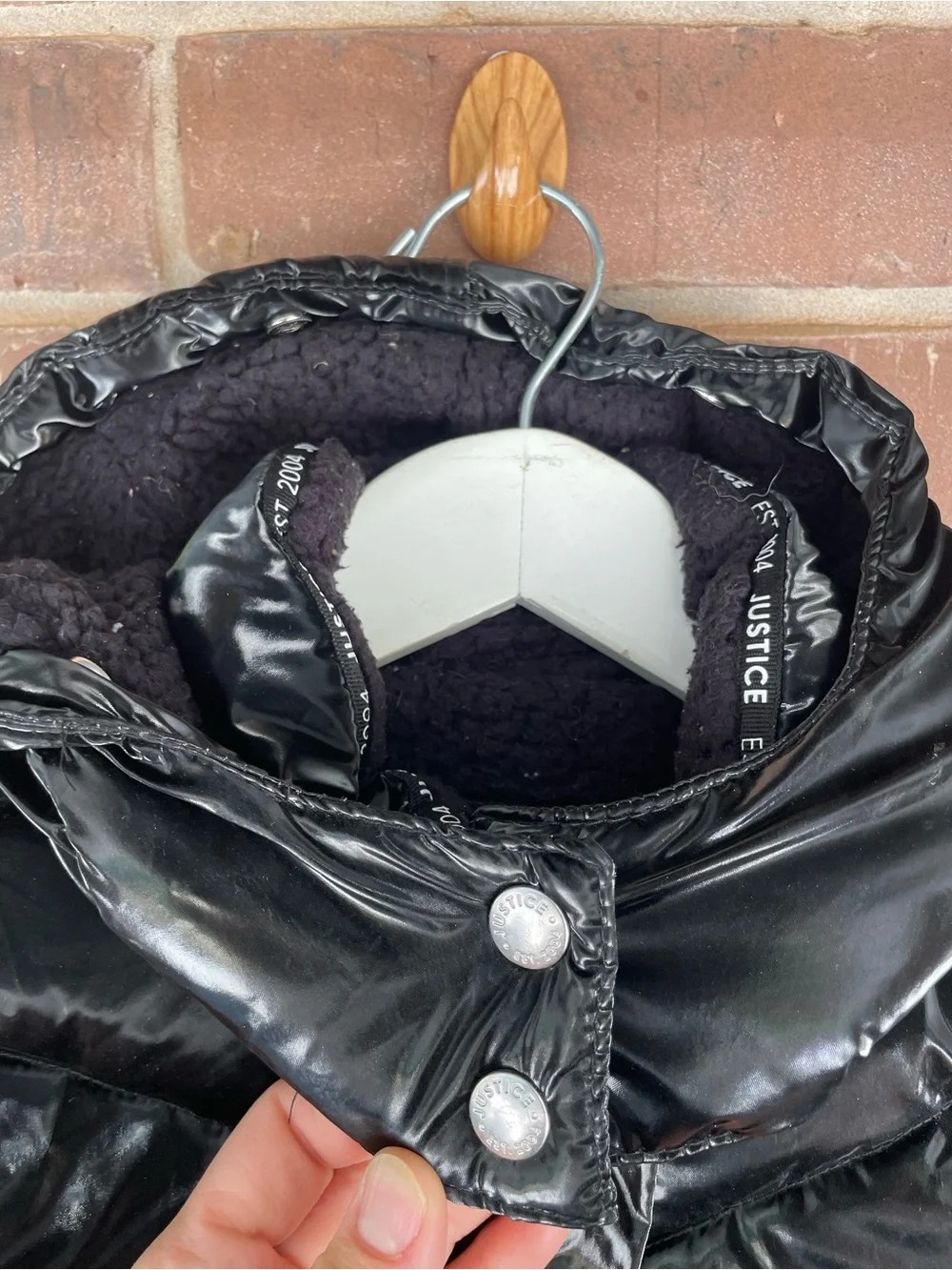 Girls Black Quilted Puffer Jacket with Fleece inside and Hood size Small, 7/8